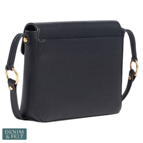 Tory Burch Miller Logo Black Leather Magnetic Flap Crossbody Bag 50769 8”x8” - Picture 6 of 16